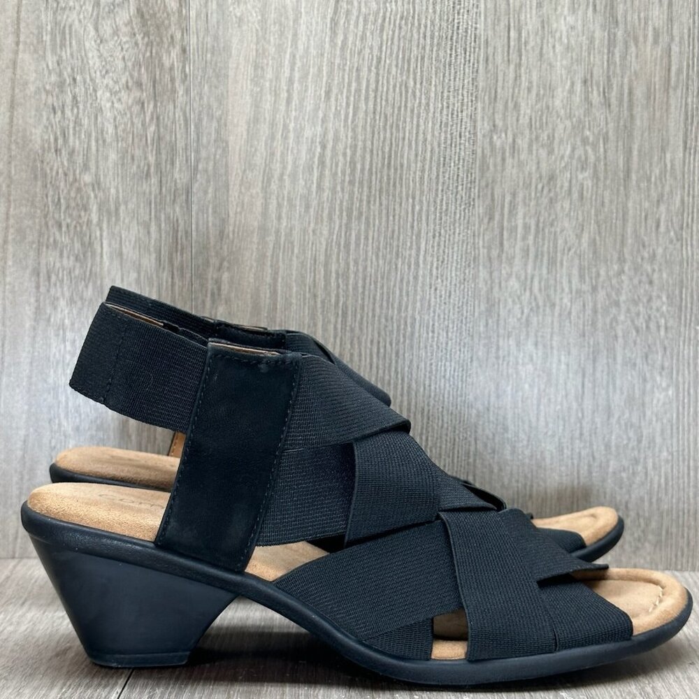 Comfortiva Sandals Women Sz 6.5M Elastic Criss Cross Strap Farrow Open Toe Black - Picture 2 of 12